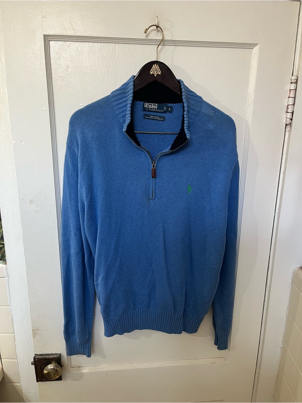 Polo Ralph Lauren Men's Cotton Quarter-Zip Sweater Blue Size Large EUC